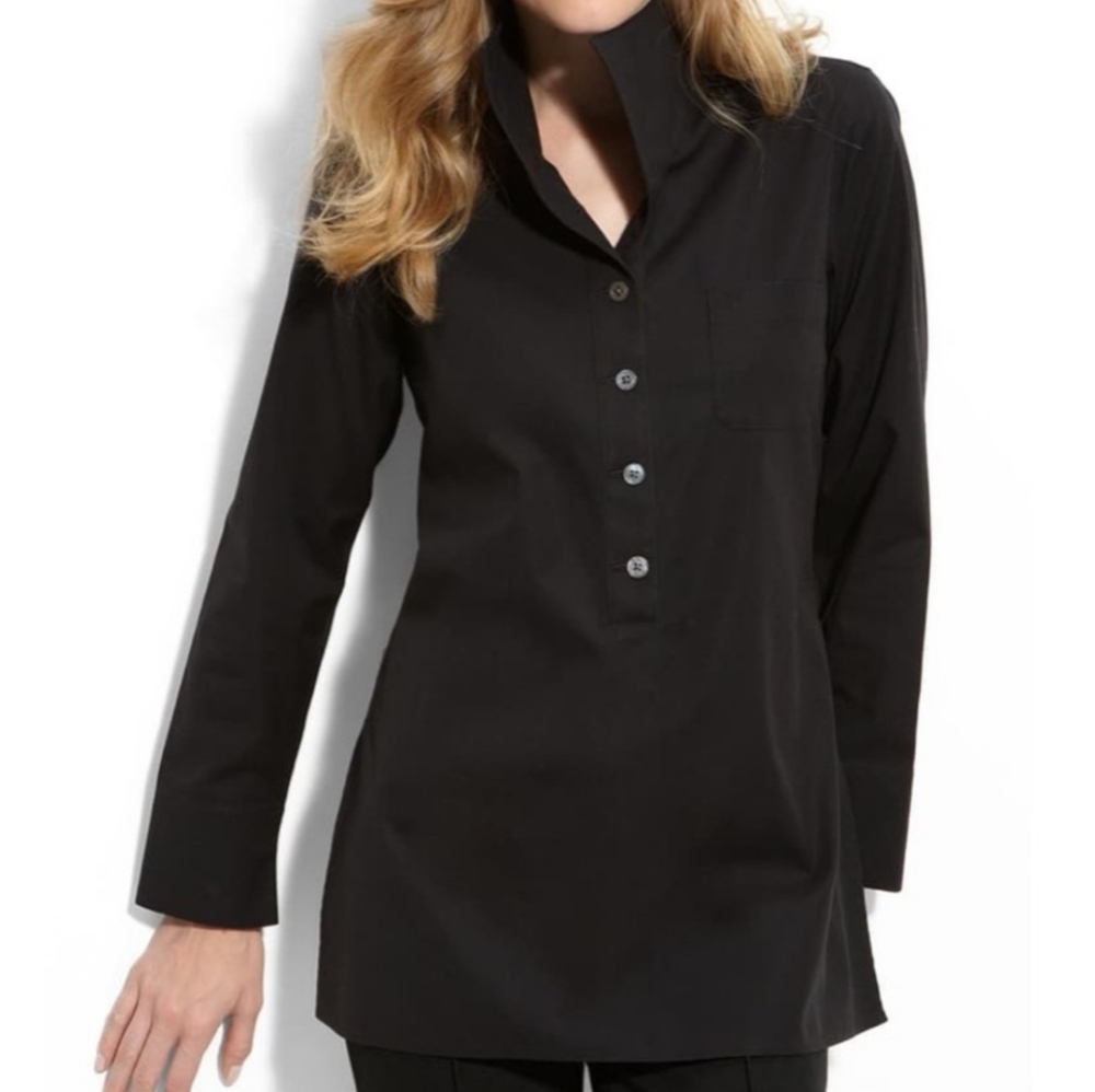 Womens Black Button-Up Tunic - 10 - Paperwhite